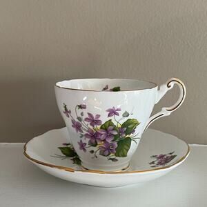 VTG Regency Bone China, England, Teacup & Saucer, Purple Floral, Gold Trim
